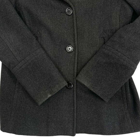 Anne Klein Wool Black Pea Coat Sz M Back Belt Single Breasted Lined - Picture 9 of 12